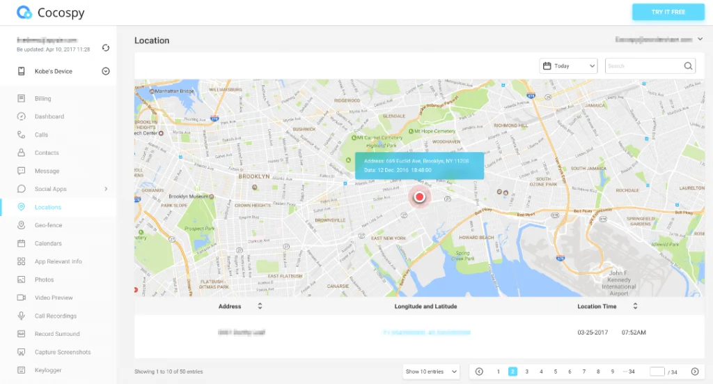 Cocospy Review - Location data