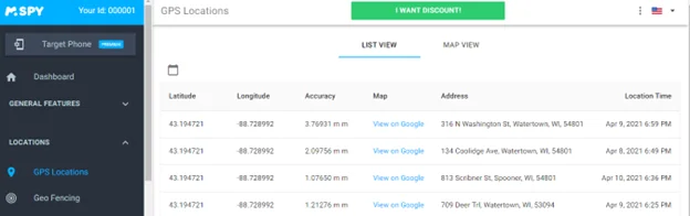 GPS location and geofencing mSpy