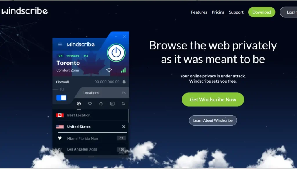 Windscribe: The best free VPN for balanced performance