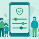 Android phone with parental control sliders and a shield checkmark for child safety settings