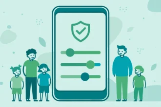 Android phone with parental control sliders and a shield checkmark for child safety settings