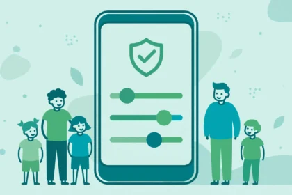 Android phone with parental control sliders and a shield checkmark for child safety settings