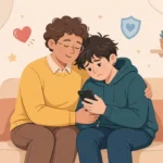 Parent supporting a child after cyberbullying