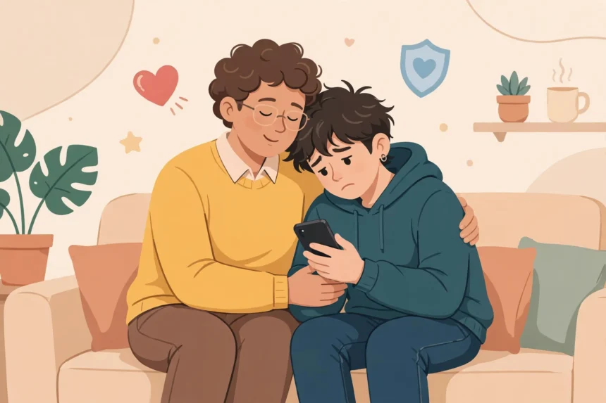 Parent supporting a child after cyberbullying