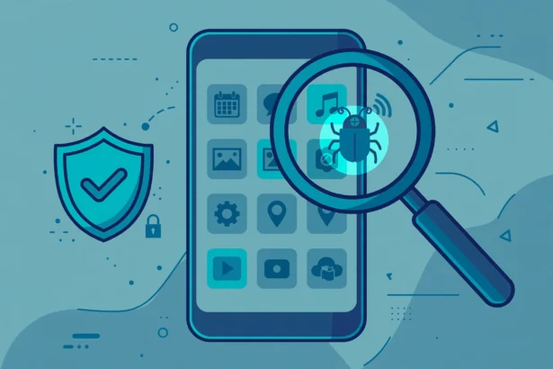 Android phone displaying a Play Protect scan while checking for spyware
