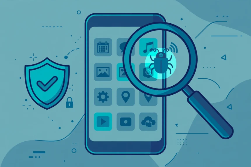 Android phone displaying a Play Protect scan while checking for spyware