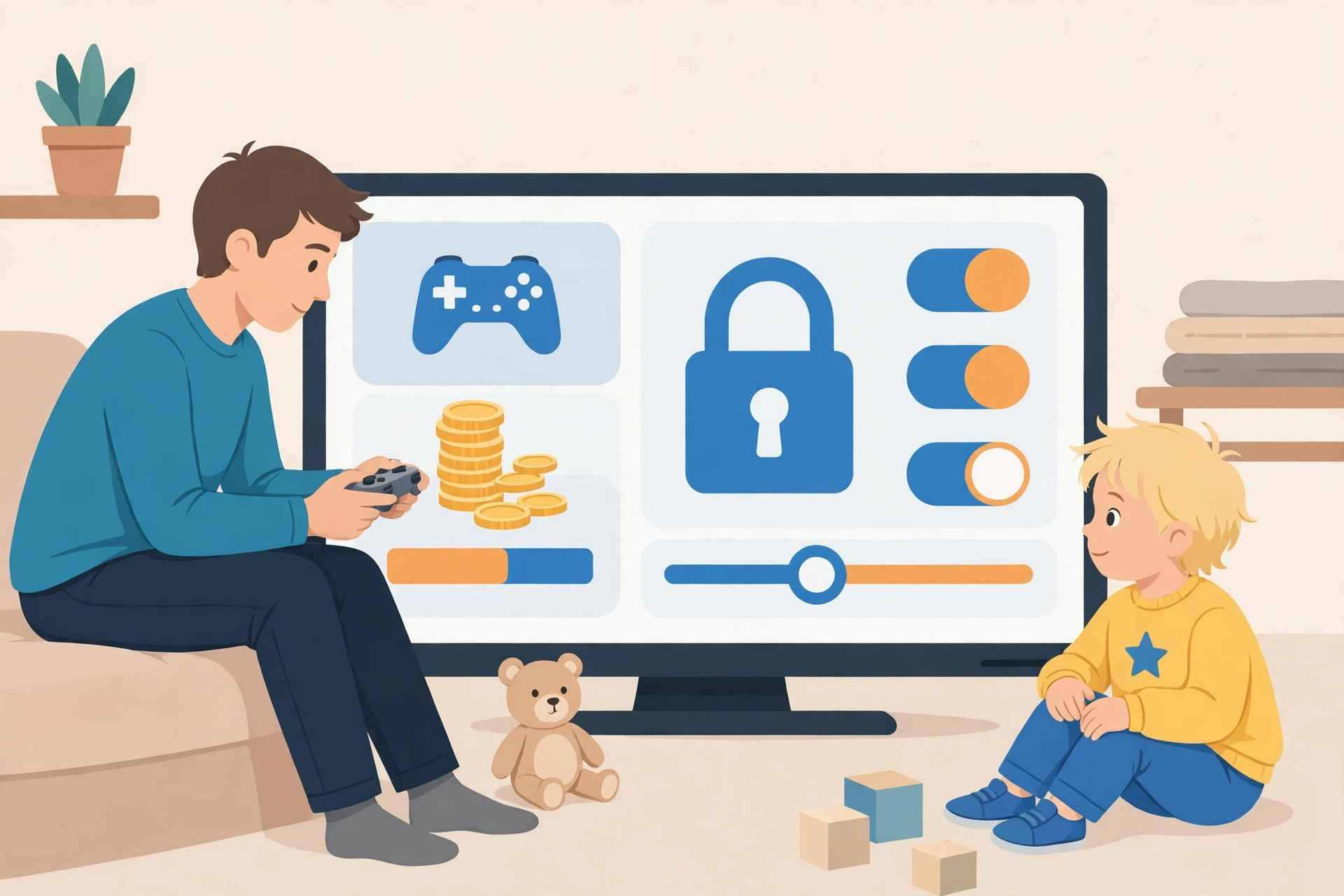 Parent setting purchase approval and spending controls for a child gaming account
