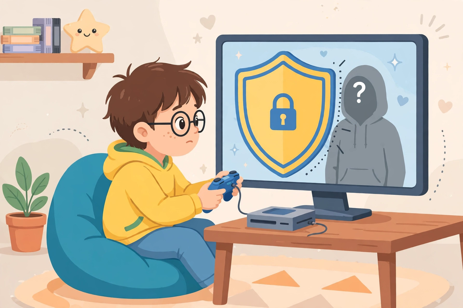 Warning sign about stranger contact during online gaming for children