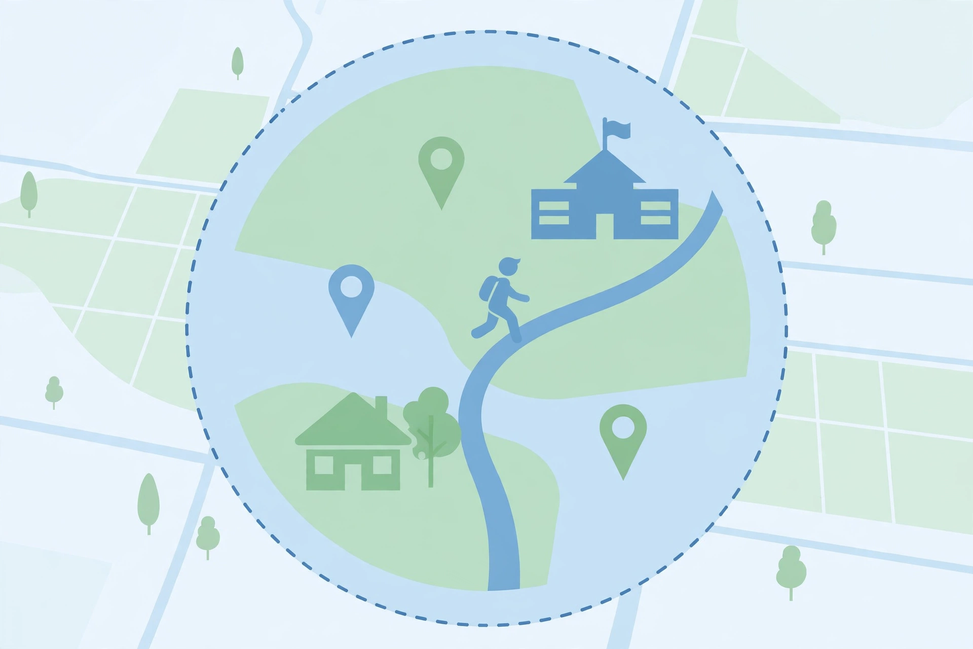 mSpy vs uMobix in 2026: Which One Fits Your Family? 60 Illustration of a GPS map with a geofence boundary and location pins