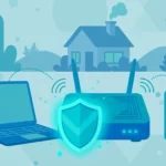 Home Wi-Fi network protected by a router and security shield