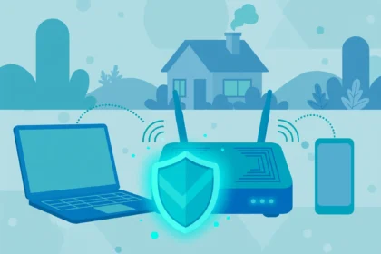 Home Wi-Fi network protected by a router and security shield