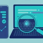 Illustration of a phone and a laptop under a magnifying glass, representing how to detect a keylogger