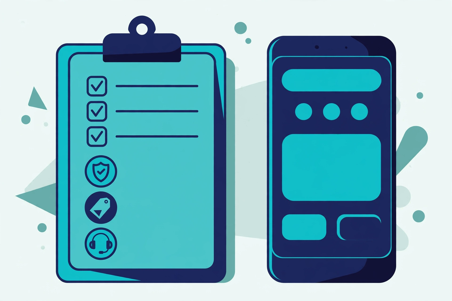 Illustration of a checklist used to evaluate Android keylogger apps before buying