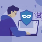 Person using private browsing mode on a laptop with a shield icon