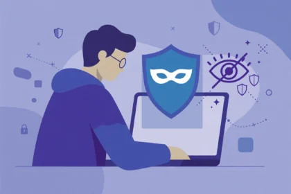 Person using private browsing mode on a laptop with a shield icon