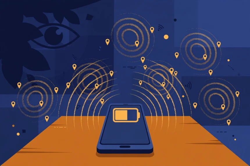 Smartphone with warning signs showing it may be tracked
