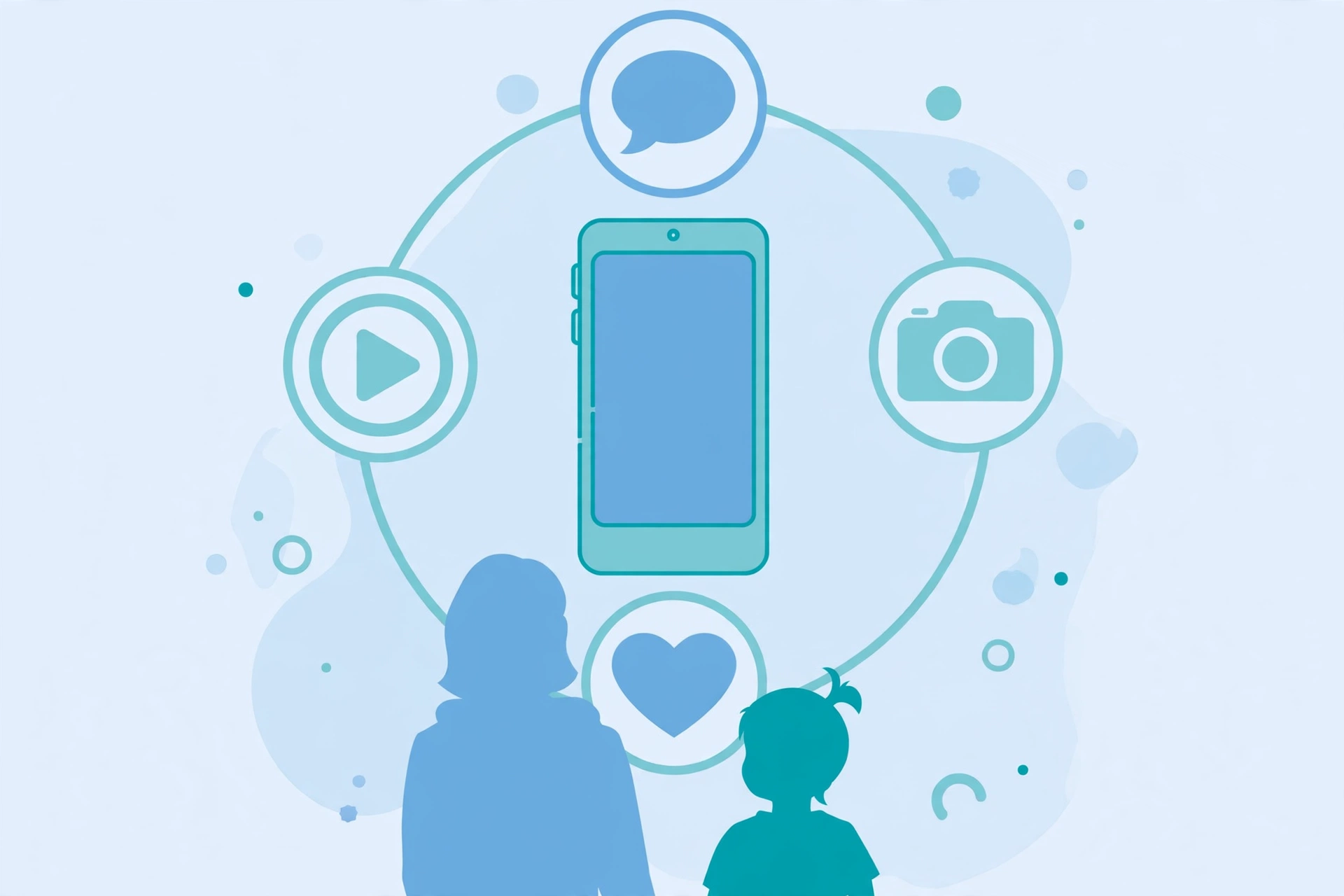 mSpy vs uMobix in 2026: Which One Fits Your Family? 59 Illustration of social media app icons covered by parental monitoring