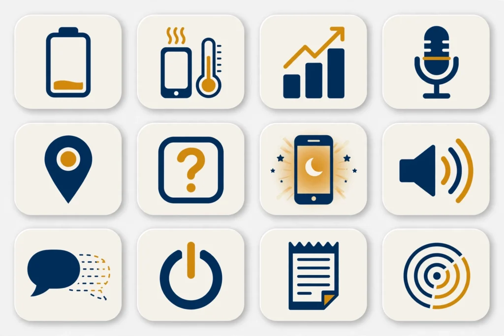 12 Signs Your Phone Is Being Tracked (And What to Do Next) 56 Infographic grid of the 12 warning signs that a phone is being tracked