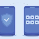 Two-factor authentication concept showing a phone and a security shield