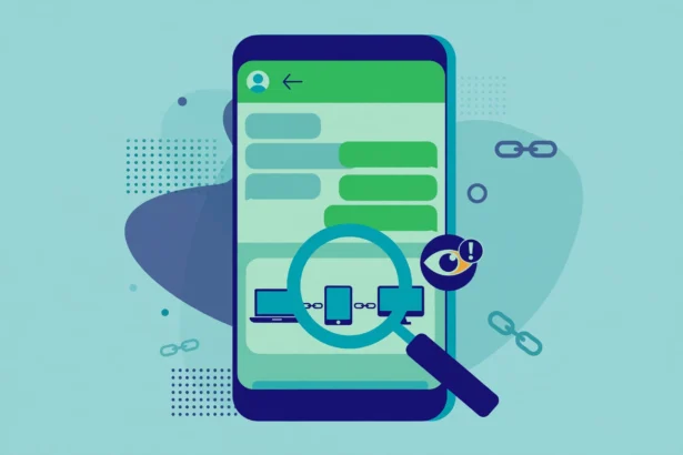 WhatsApp chats on a phone with a warning about possible spying