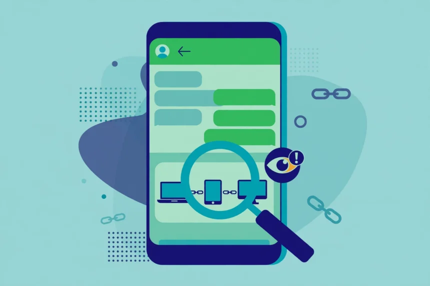 WhatsApp chats on a phone with a warning about possible spying