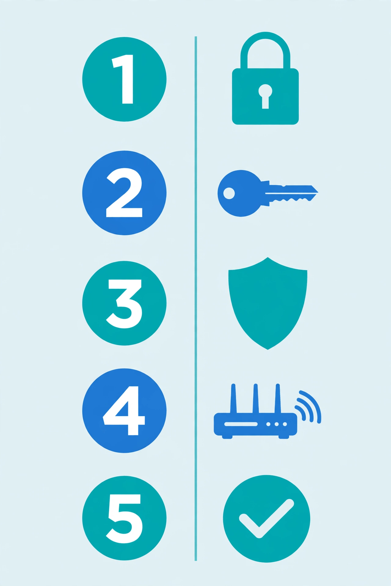 Home Wi-Fi security checklist infographic with steps for passwords, encryption and updates
